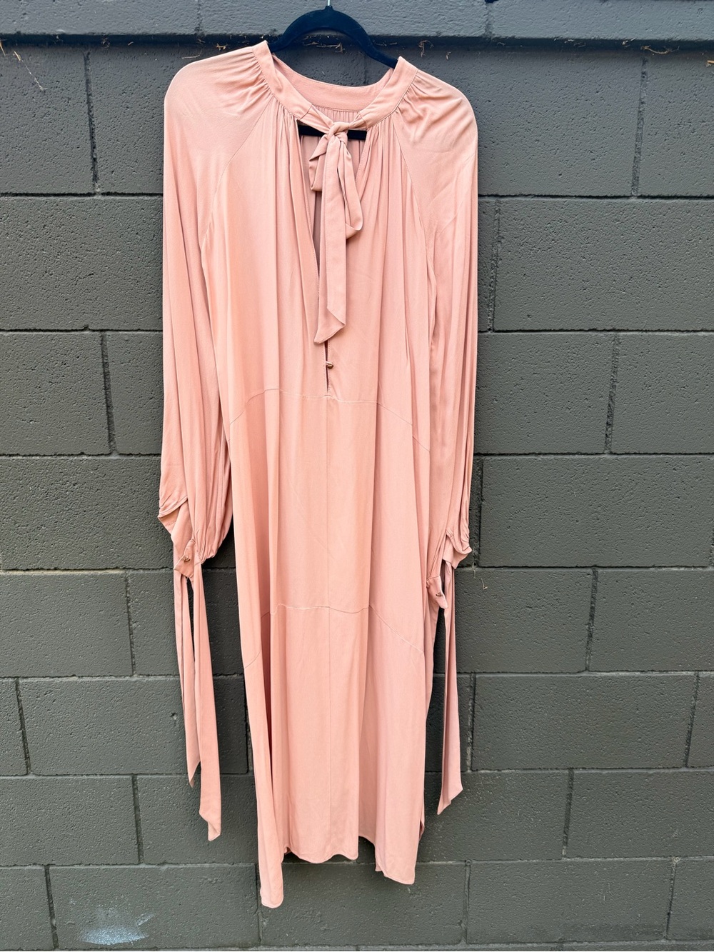 Blush Pink Tie-Neck Midi/Maxi Dress – Statement Sleeves